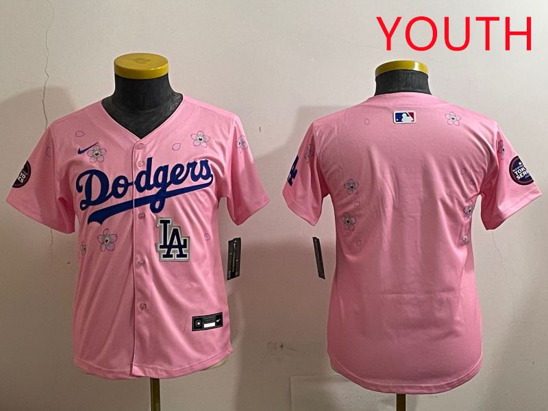 Youth Los Angeles Dodgers Blank Pink Sakura Edition 2025 Nike MLB Jersey style 6->youth mlb jersey->Youth Jersey